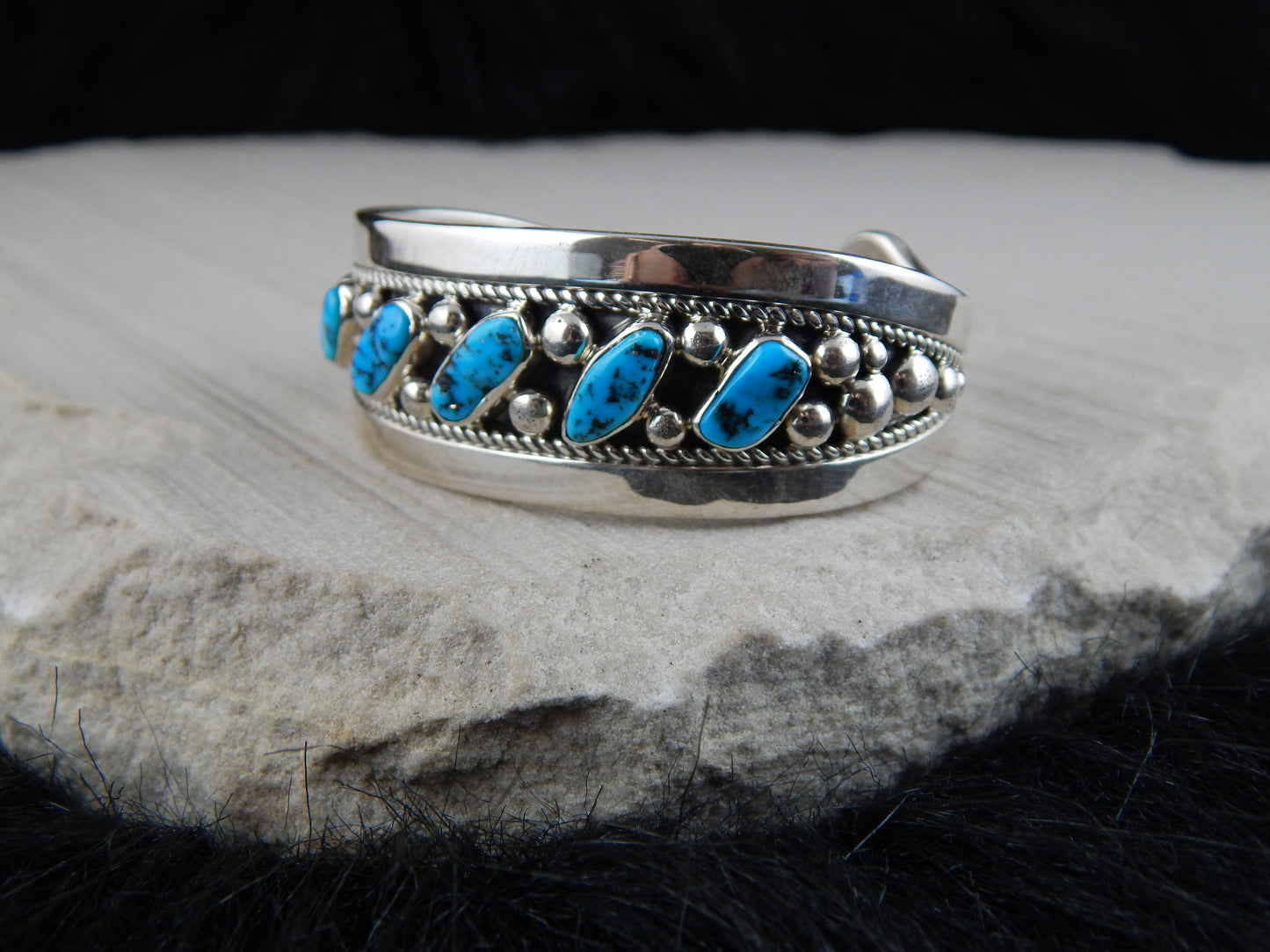 Navajo Sterling Silver & Turquoise Bracelet -Tommy Moore - High Lonesome Trading