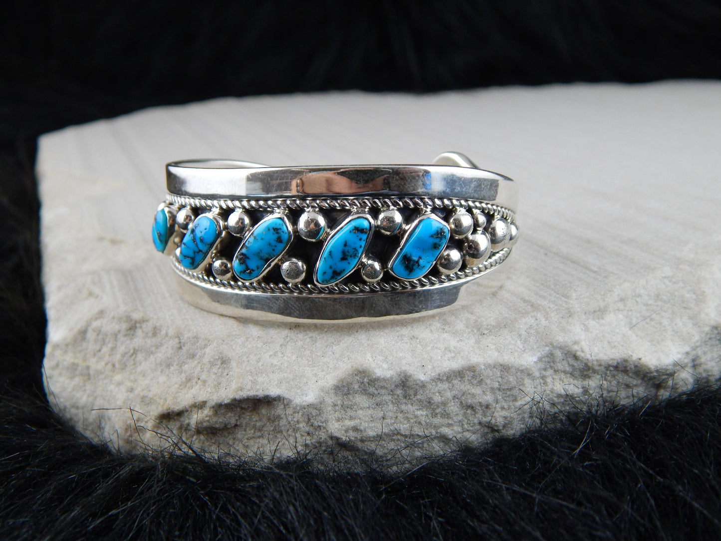 Navajo Sterling Silver & Turquoise Bracelet -Tommy Moore - High Lonesome Trading