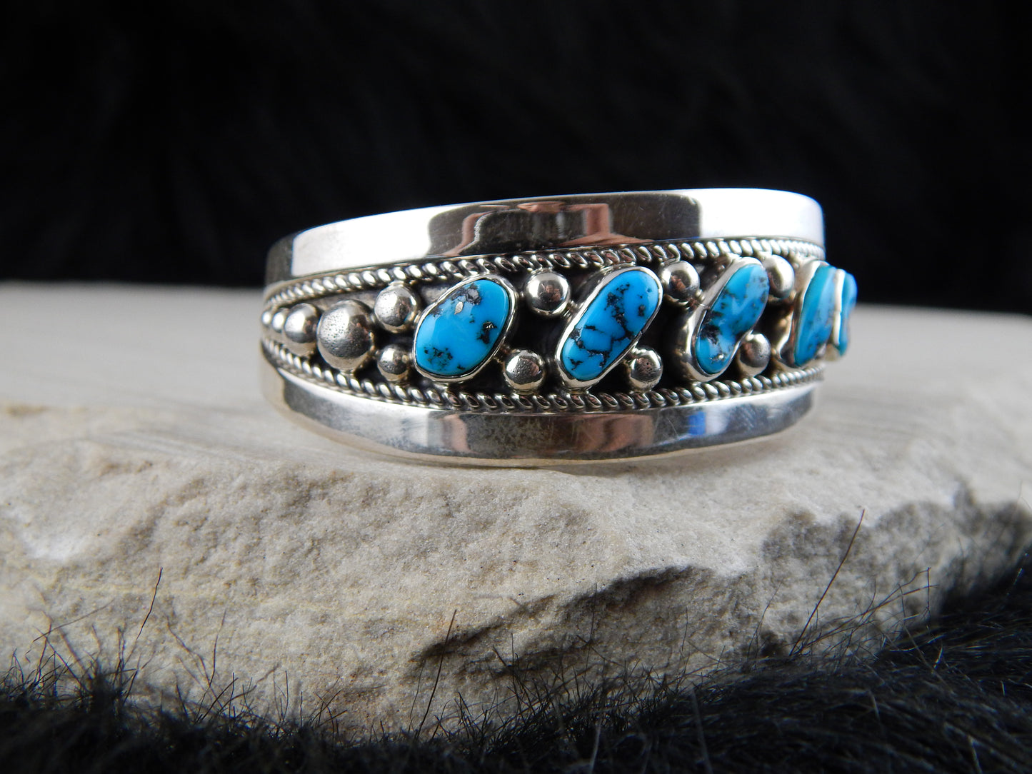 Navajo Sterling Silver & Turquoise Bracelet -Tommy Moore - High Lonesome Trading