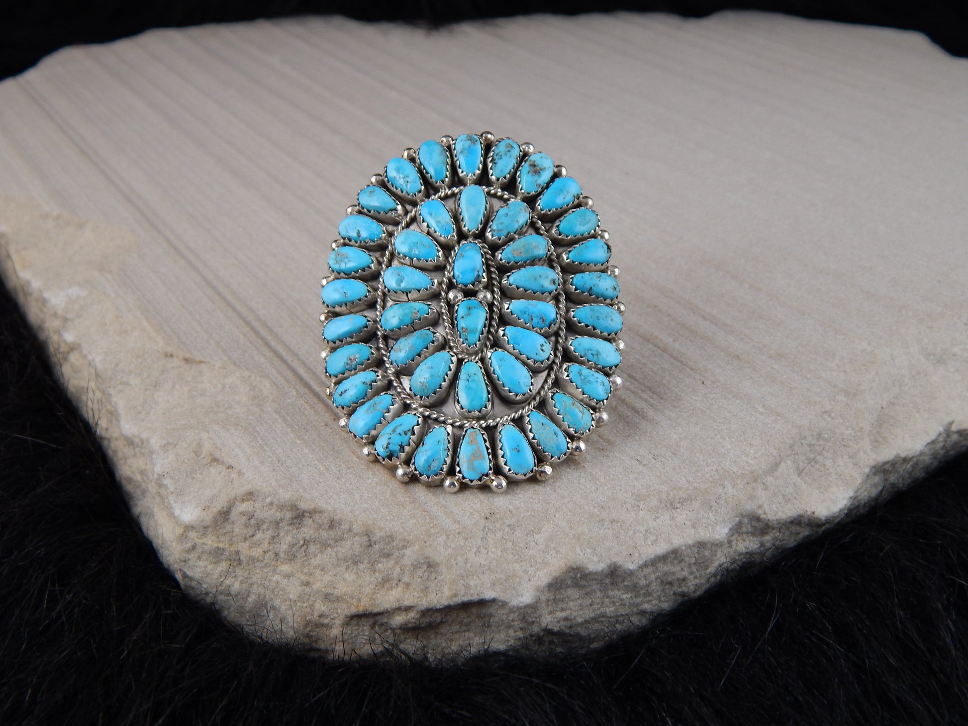 Turquoise & Sterling Silver Ring - Justina Wilson - Navajo - Size 8 - High Lonesome Trading