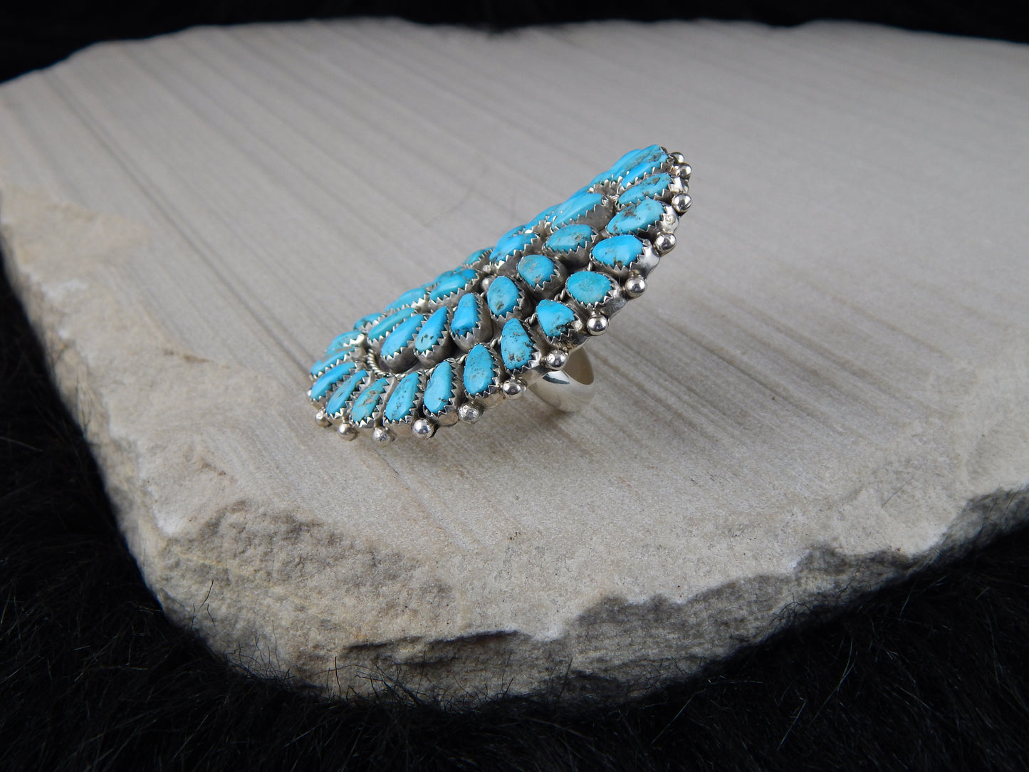 Turquoise & Sterling Silver Ring - Justina Wilson - Navajo - Size 8 - High Lonesome Trading
