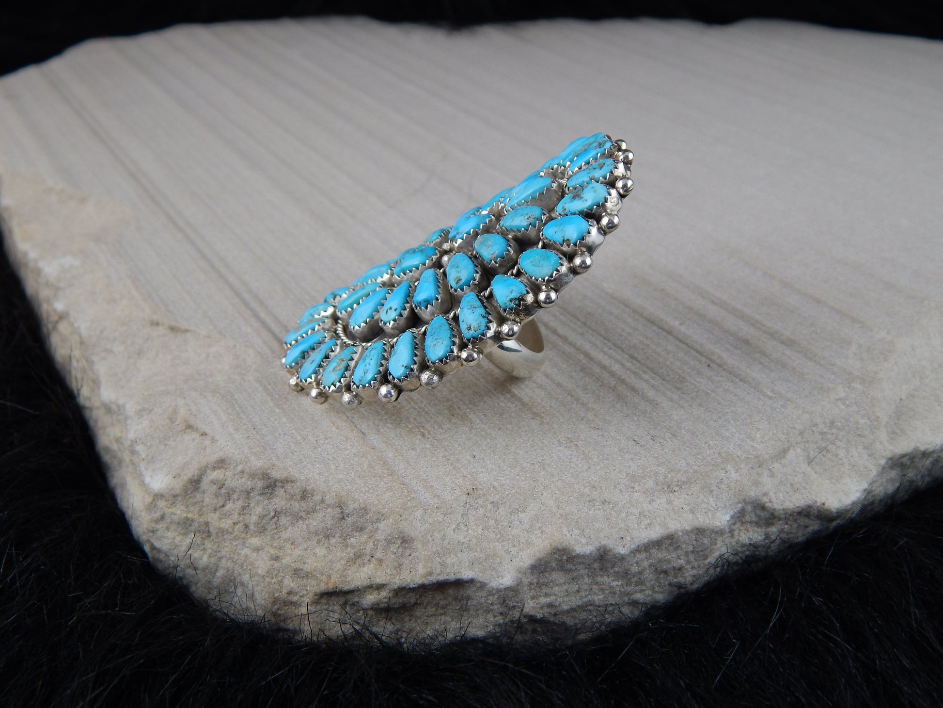 Turquoise & Sterling Silver Ring - Justina Wilson - Navajo - Size 8 - High Lonesome Trading