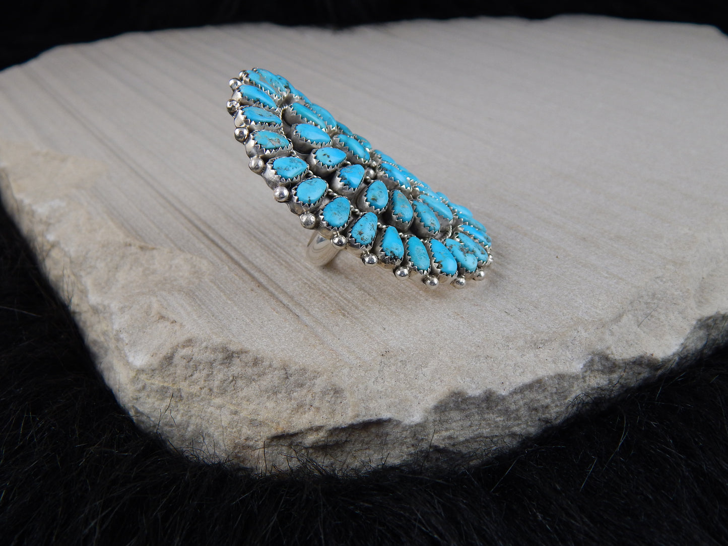 Turquoise & Sterling Silver Ring - Justina Wilson - Navajo - Size 8 - High Lonesome Trading