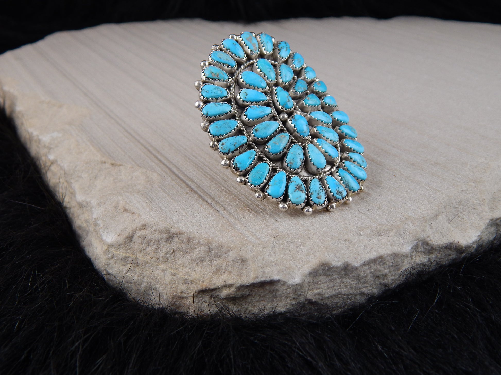 Turquoise & Sterling Silver Ring - Justina Wilson - Navajo - Size 8 - High Lonesome Trading