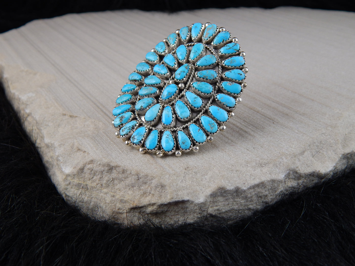 Turquoise & Sterling Silver Ring - Justina Wilson - Navajo - Size 8 - High Lonesome Trading