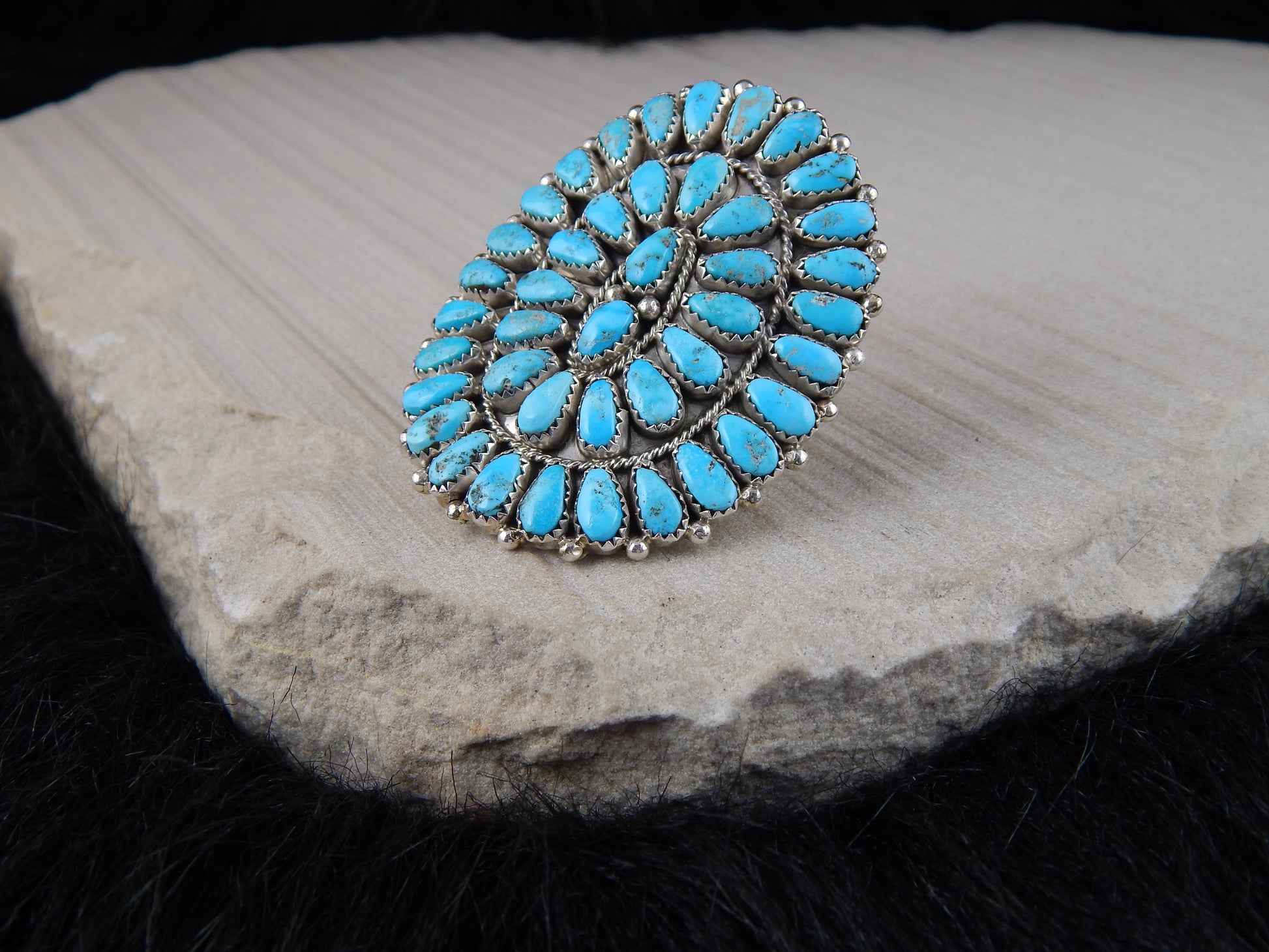 Turquoise & Sterling Silver Ring - Justina Wilson - Navajo - Size 8 - High Lonesome Trading