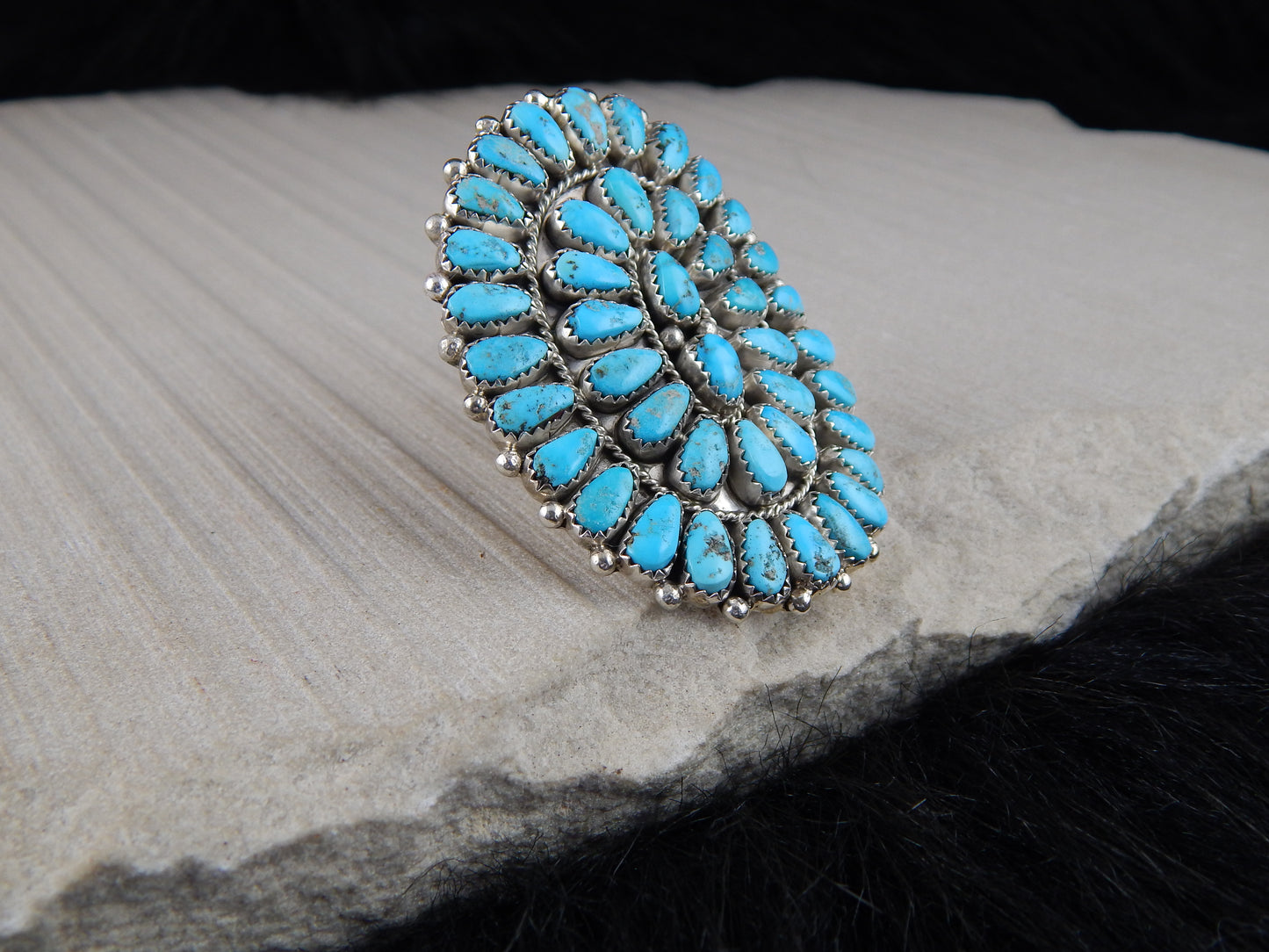 Turquoise & Sterling Silver Ring - Justina Wilson - Navajo - Size 8 - High Lonesome Trading