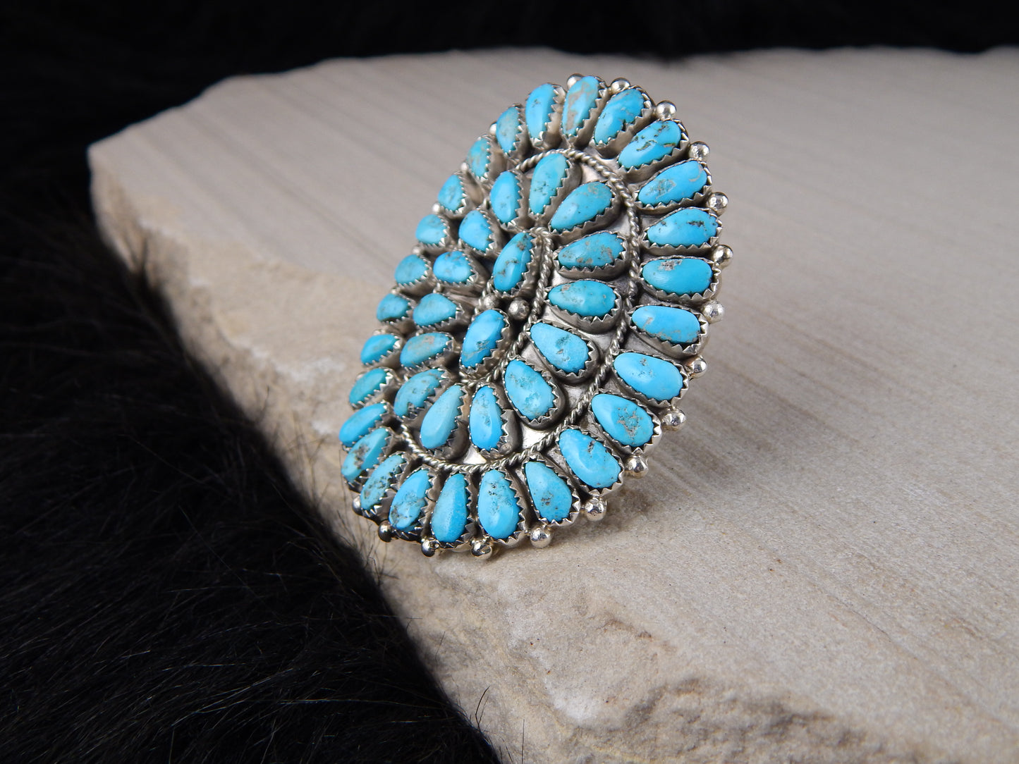 Turquoise & Sterling Silver Ring - Justina Wilson - Navajo - Size 8 - High Lonesome Trading