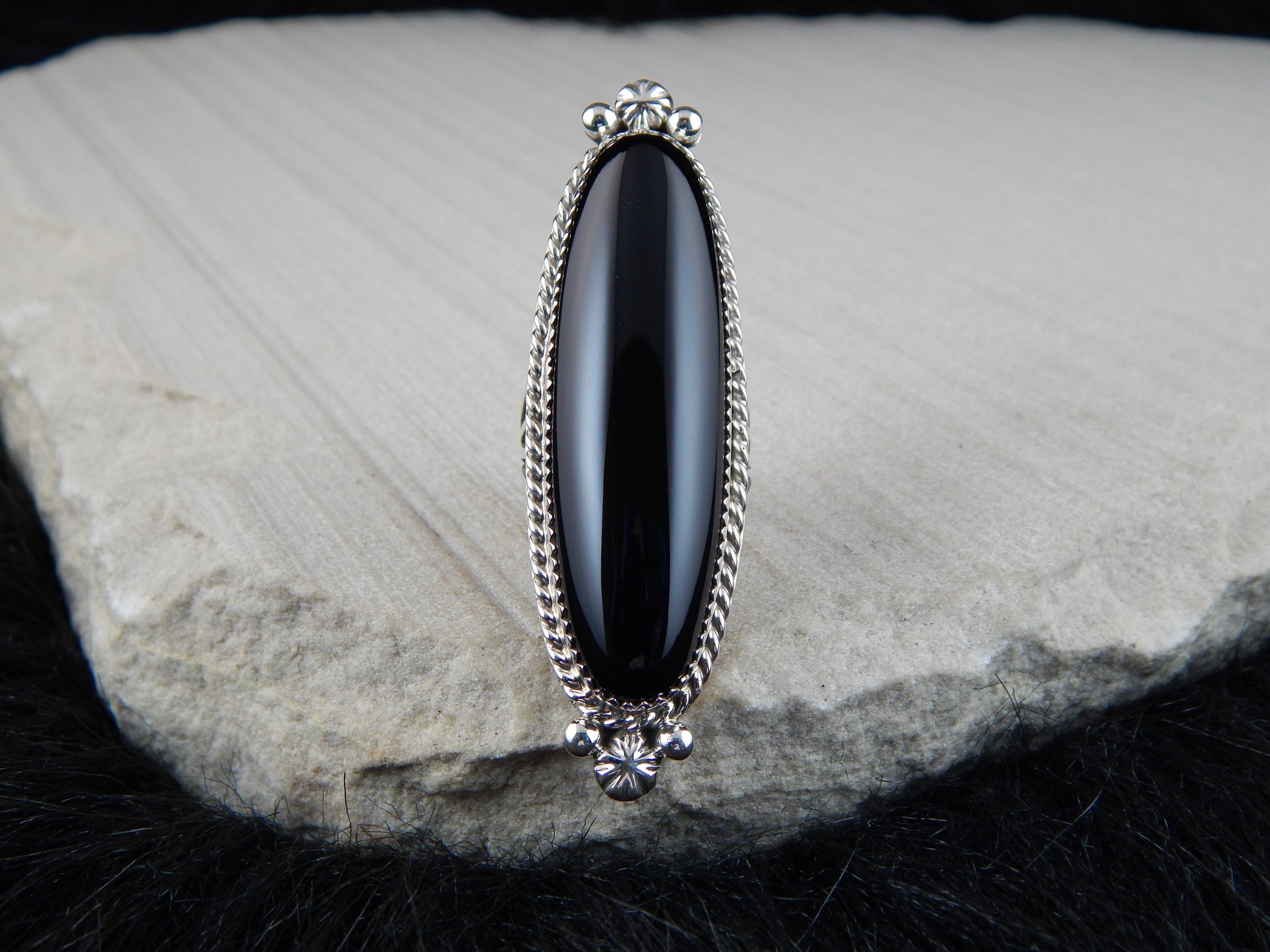 Navajo Onyx and Sterling Silver Ring - Alfred Martinez - High Lonesome Trading