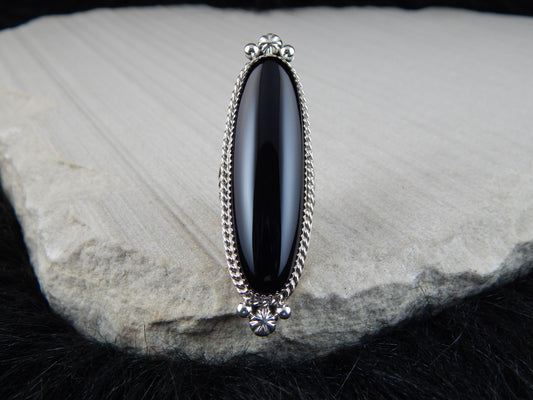 Navajo Onyx and Sterling Silver Ring - Alfred Martinez - High Lonesome Trading