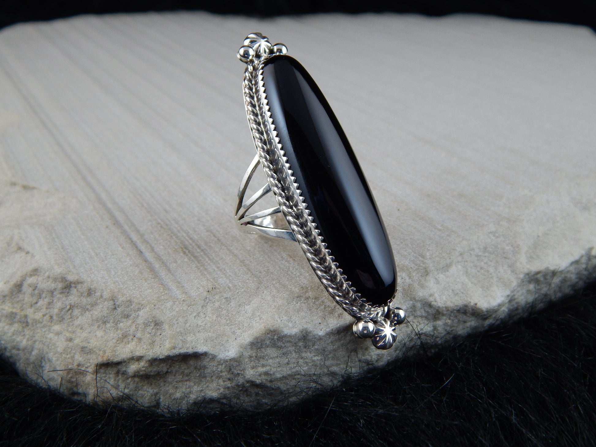 Navajo Onyx and Sterling Silver Ring - Alfred Martinez - High Lonesome Trading