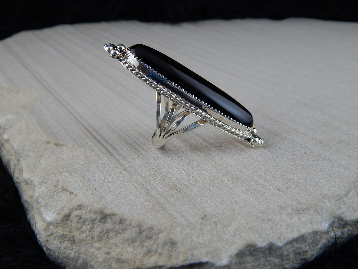 Navajo Onyx and Sterling Silver Ring - Alfred Martinez - High Lonesome Trading