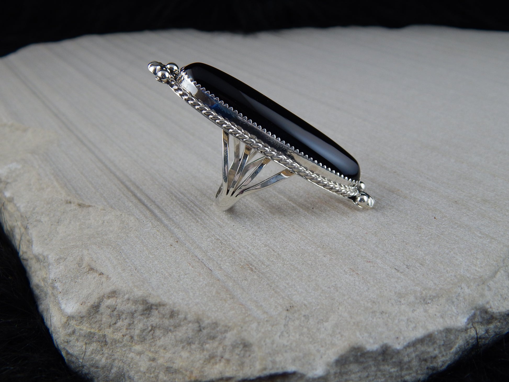 Navajo Onyx and Sterling Silver Ring - Alfred Martinez - High Lonesome Trading