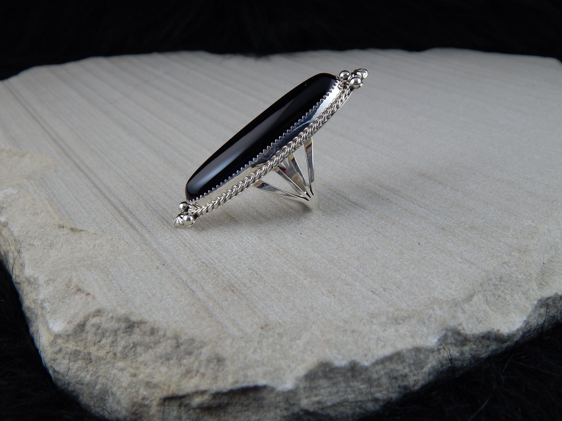 Navajo Onyx and Sterling Silver Ring - Alfred Martinez - High Lonesome Trading