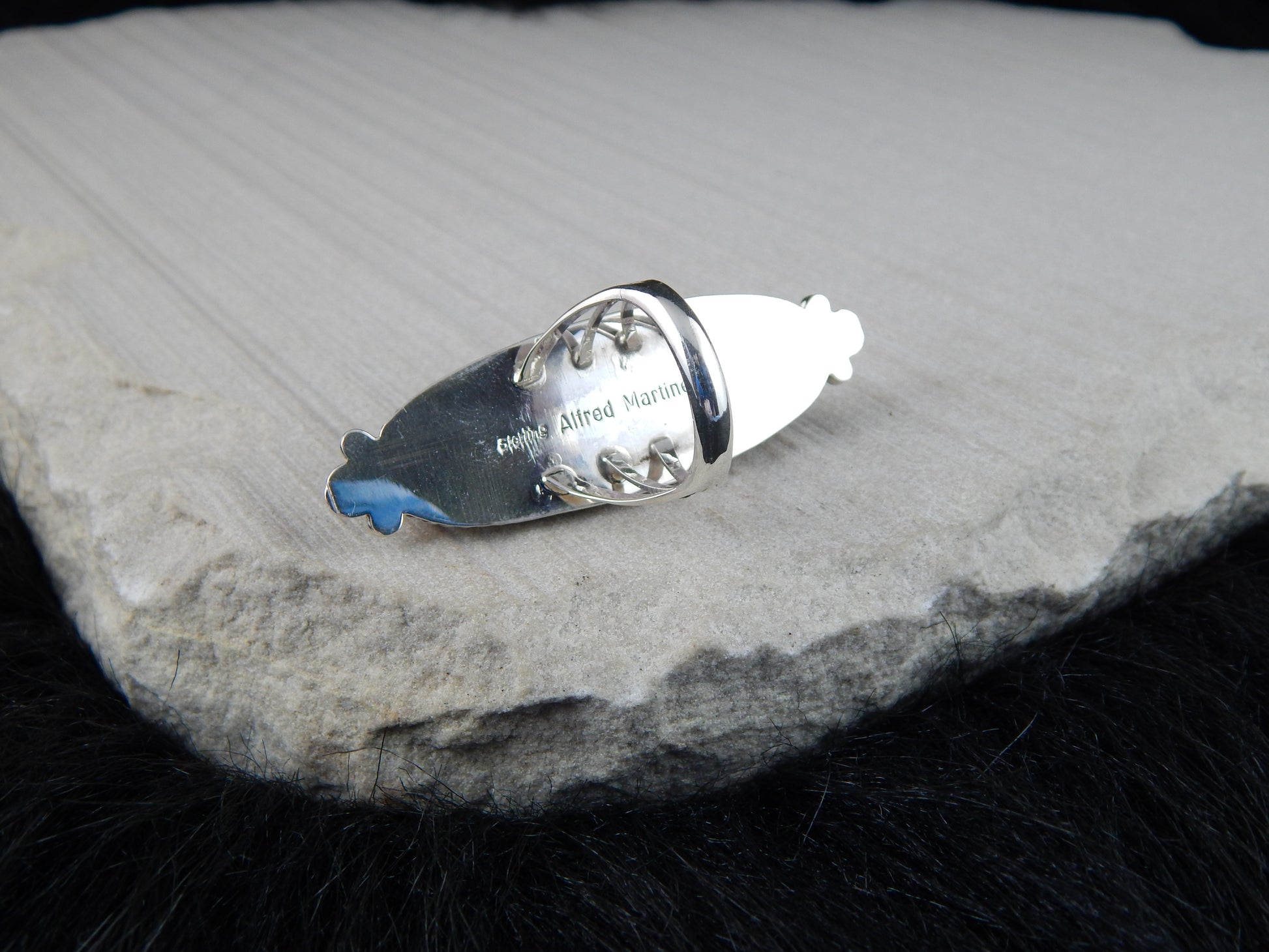 Navajo Onyx and Sterling Silver Ring - Alfred Martinez - High Lonesome Trading
