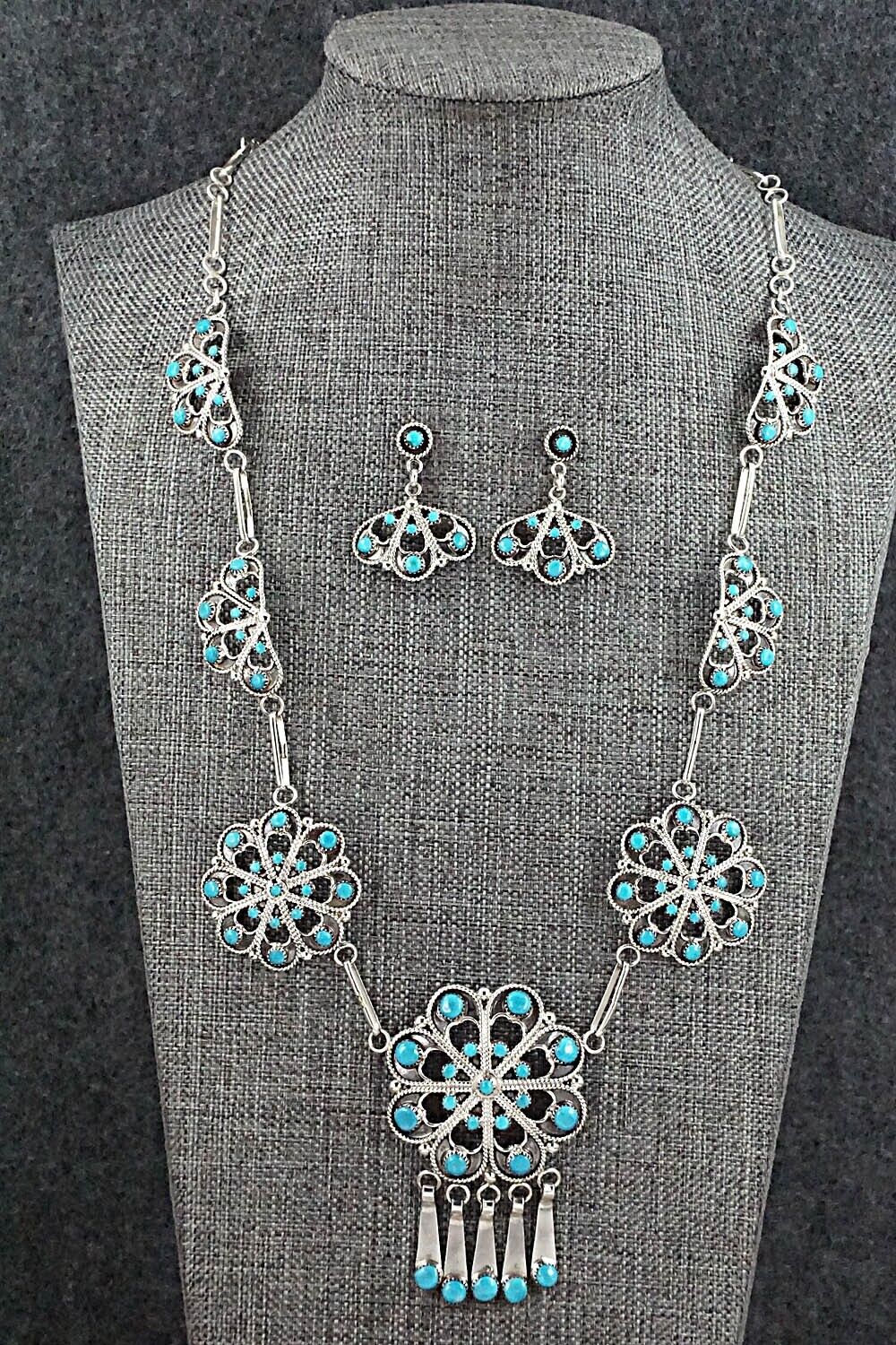 Turquoise & Sterling Silver Necklace and Earrings Set - Arlene Tsatie