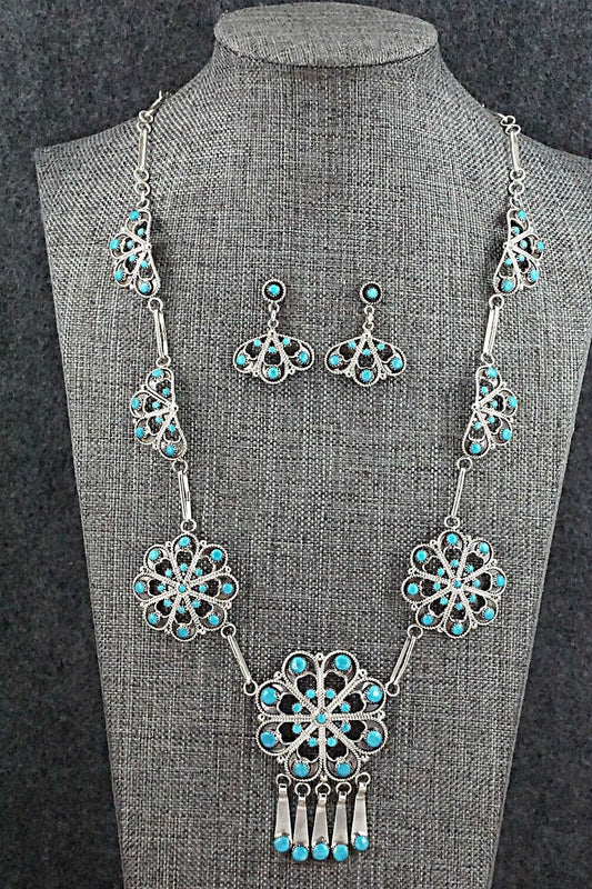 Turquoise & Sterling Silver Necklace and Earrings Set - Arlene Tsatie