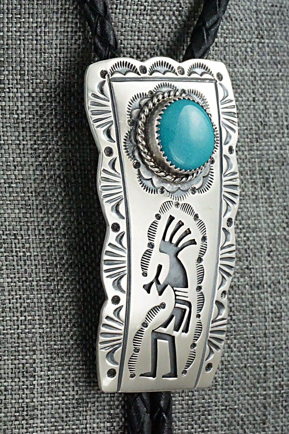 Turquoise & Sterling Silver Bolo Tie - Leonard Jim