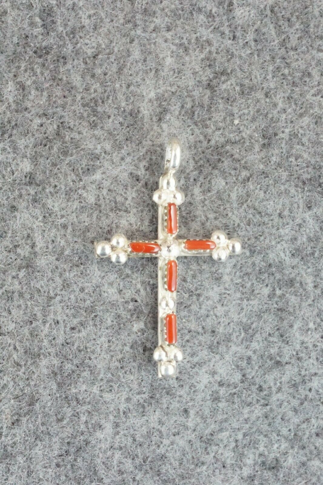 Coral & Sterling Silver Cross Pendant - Marshelle Qualo