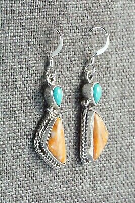 Turquoise, Spiny Oyster & Sterling Silver Earrings - Gary Shorty