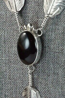 Onyx, Sterling Silver Feather & Chain Necklace - Ben Begay - High Lonesome Trading