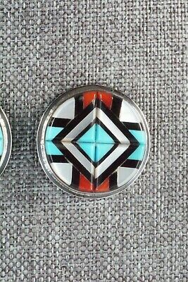 Multi Stone Inlay & Sterling Silver Earrings - Yelmo Natachu - High Lonesome Trading