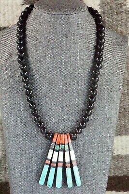 Turquoise, Coral and Jet Necklace - Torevia Crespin