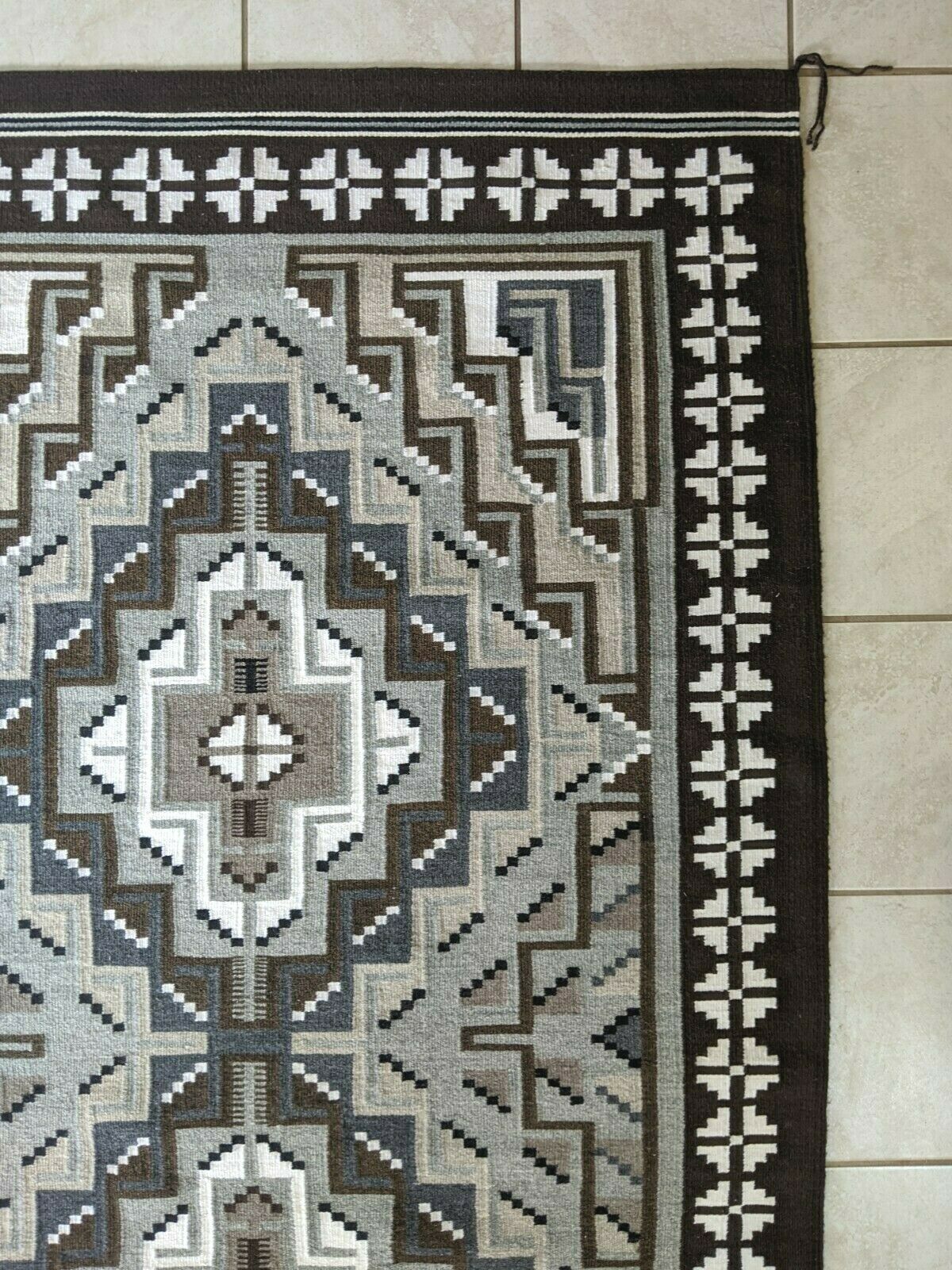 Navajo Handwoven Two Grey Hills Rug - 7ft x 4ft - Mary Yazzie