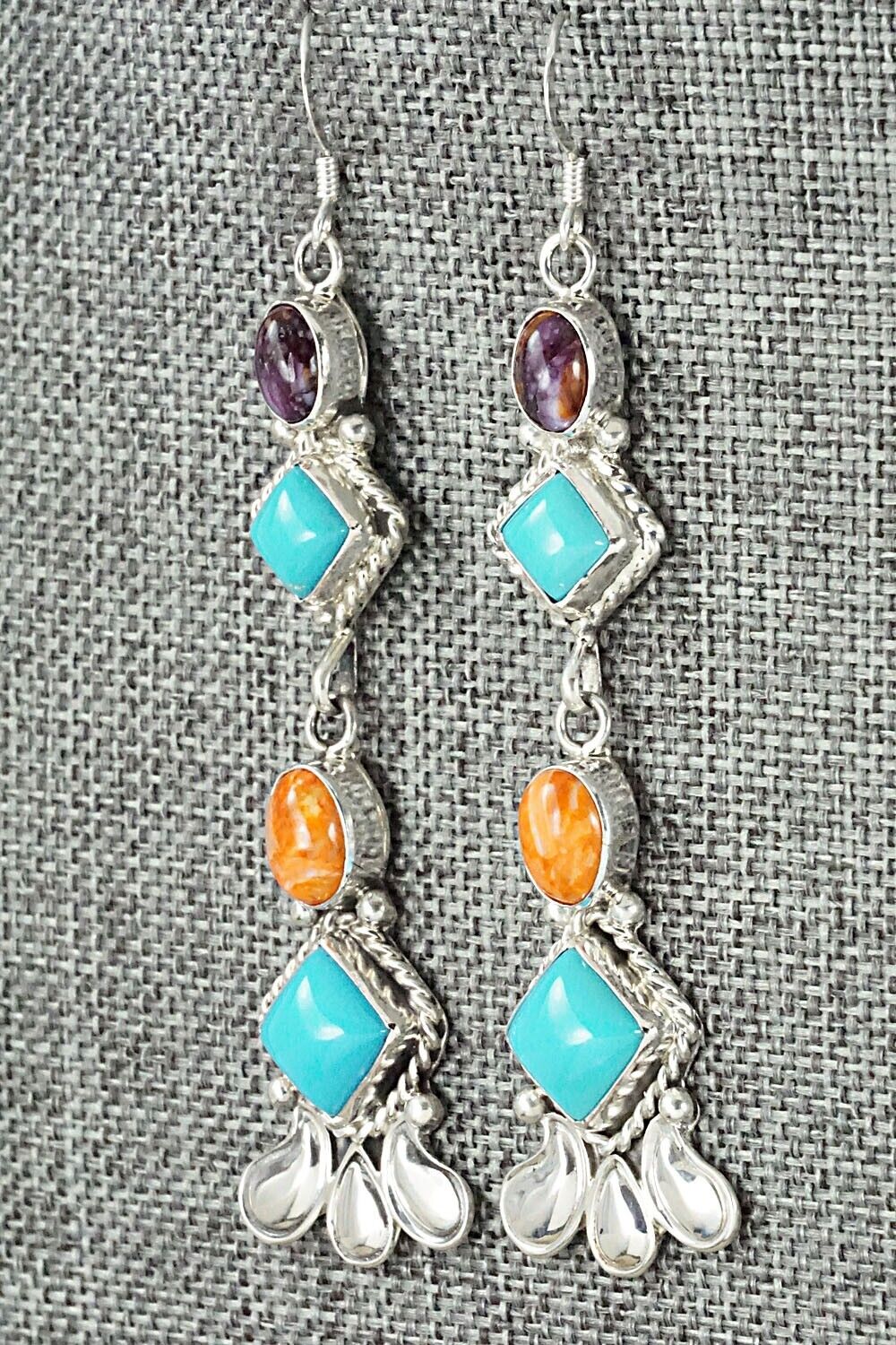 Turquoise, Spiny Oyster & Sterling Silver Earrings - Sharon McCarthy