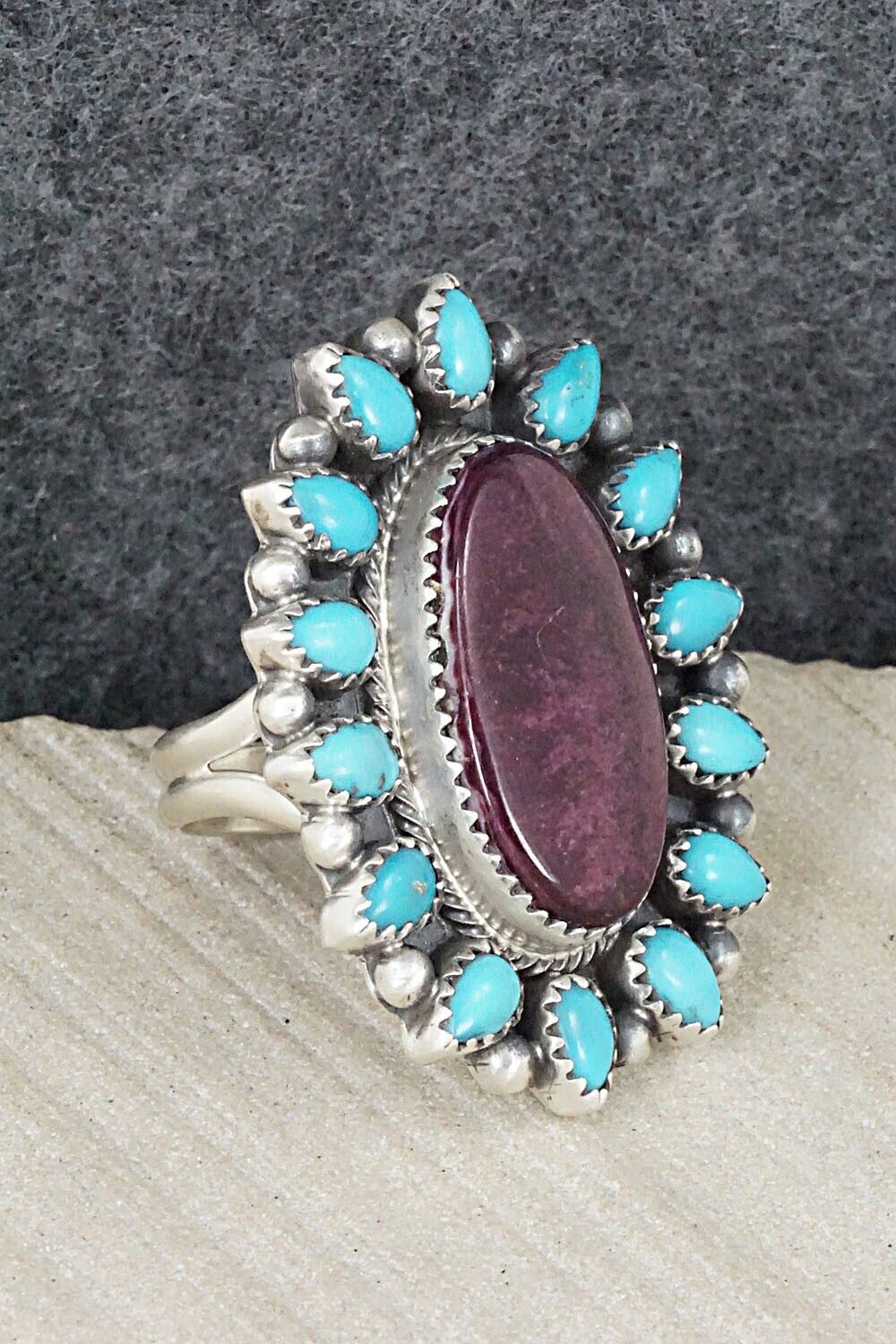 Turquoise, Spiny Oyster & Sterling Silver Ring - Tom Lewis - Size 9.25