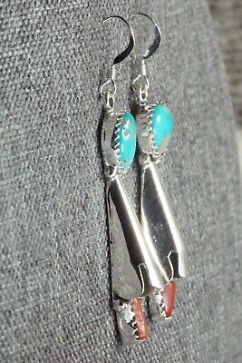 Coral, Turquoise & Sterling Silver Earrings - Roger Pino