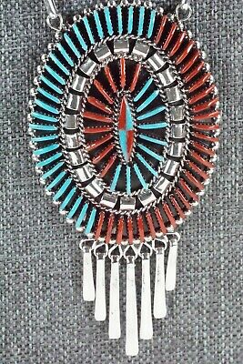 Zuni Turquoise, Coral & Sterling Silver Necklace & Earrings - Edmund Cooeyate