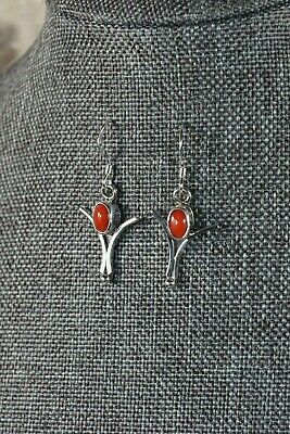 Navajo Coral and Sterling Silver Earrings - Verley Betone - High Lonesome Trading