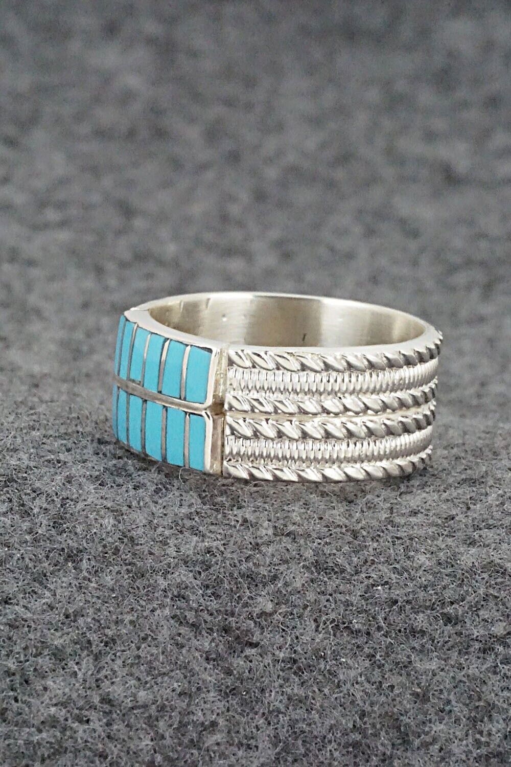 Turquoise & Sterling Silver Inlay Ring - Orlando Laweka - Size 12
