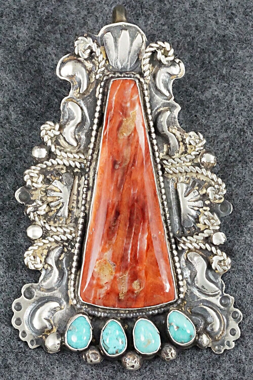 Spiny Oyster, Turquoise & Sterling Silver Pendant - Shawn Cayatineto