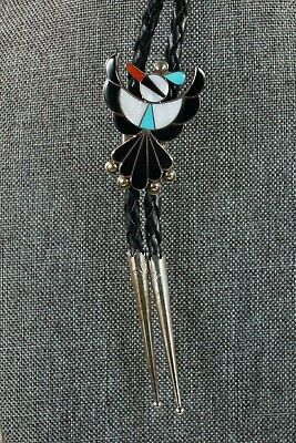 Zuni Turquoise & Sterling Silver Thunderbird Bolo Tie - Leavus Ahiyite - High Lonesome Trading