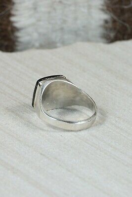 Navajo Onyx & Sterling Silver Ring - Jefferson Lee - Size 10.5