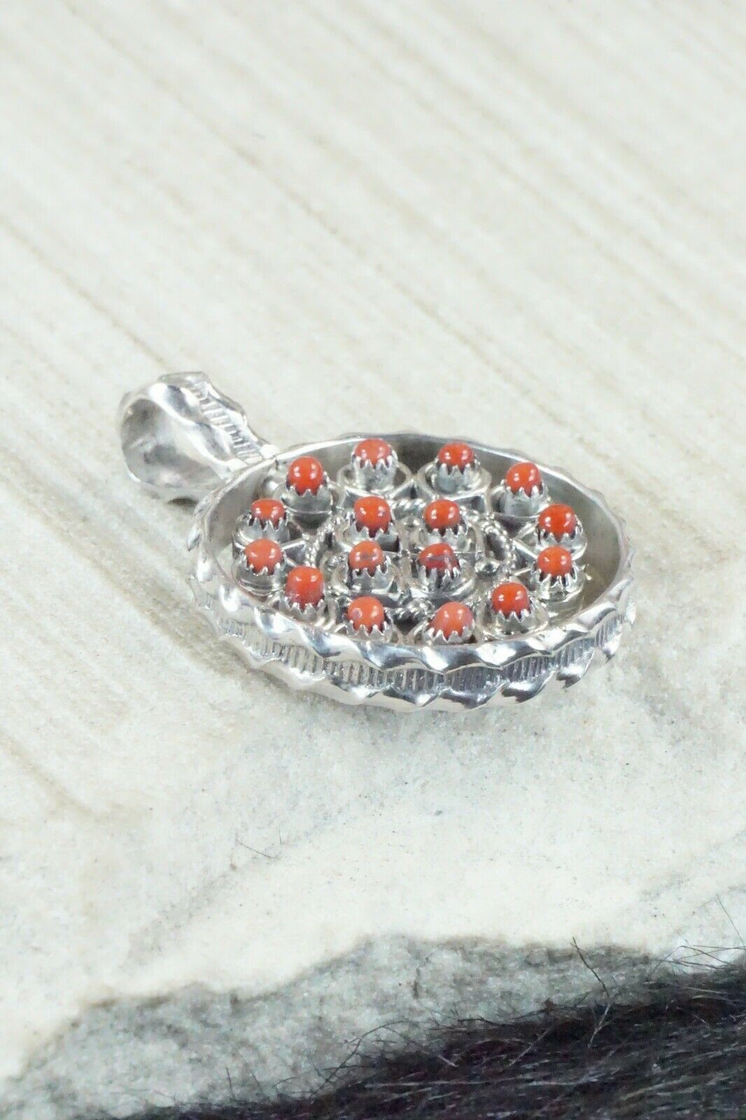 Turquoise, Coral & Sterling Silver Pendant - Waylon Johnson - High Lonesome Trading