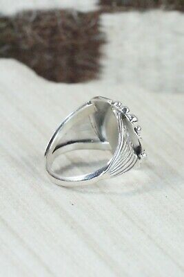 Navajo Turquoise, Coral & Sterling Silver Ring - Jeanette Saunders - Size 10.75