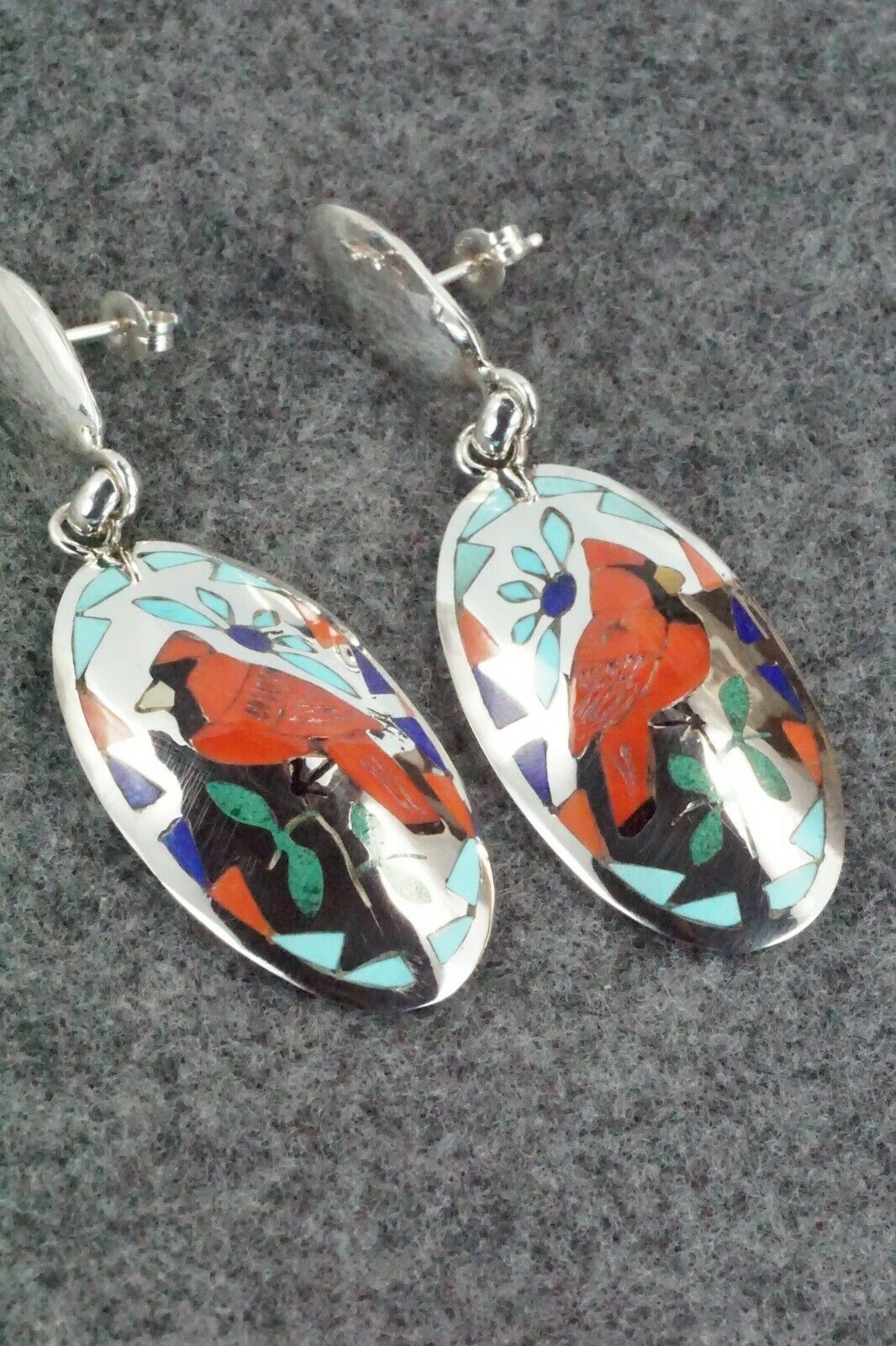 Inlay Coral & Sterling Silver Earrings - Quintin Quam