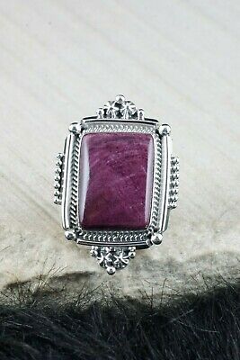 Navajo Spiny Oyster and Sterling Silver Ring - Samuel Yellowhair - Size 5.75 - High Lonesome Trading