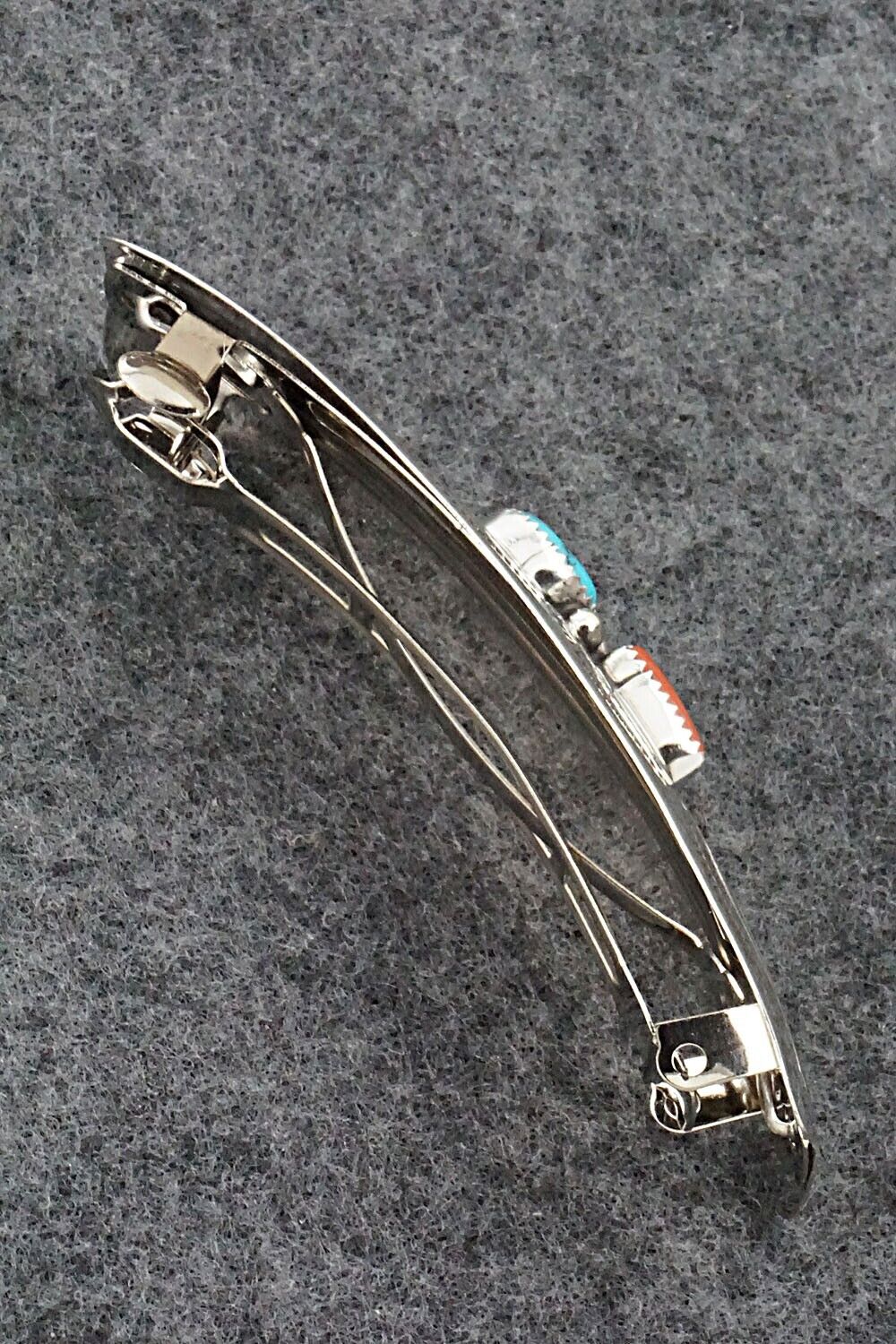Turquoise, Coral & Sterling Silver Hair Barrette - Joann Silver