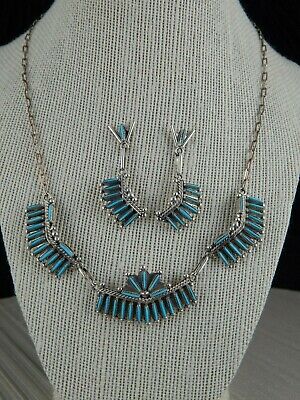 Zuni Turquoise & Sterling Silver Necklace & Earring Set - Samantha Waatsa Zuni - High Lonesome Trading
