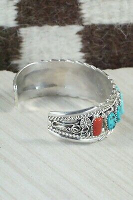 Turquoise, Coral & Sterling Silver Bracelet - Anthony Brown