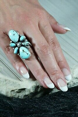 Navajo Turquoise and Sterling Silver Ring - Bobby Johnson - Size 8 - High Lonesome Trading