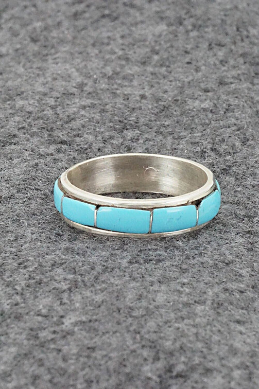 Turquoise & Sterling Silver Inlay Ring - Zenia Kylestewa - Size 11.5