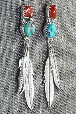 Turquoise, Coral & Sterling Silver Earrings - Annie Spencer
