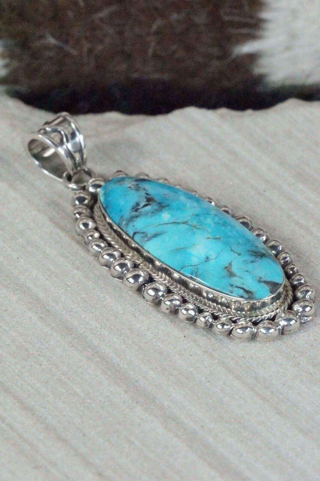Turquoise & Sterling Silver Pendant - Sheena Jack - Navajo