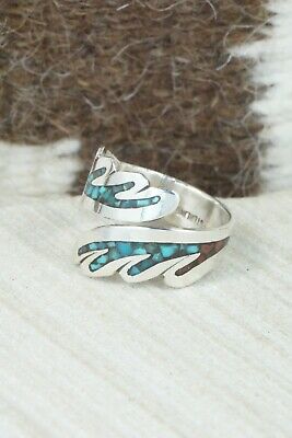 Turquoise, Coral & Sterling Silver Ring - Jolene Jazzie - Size 8