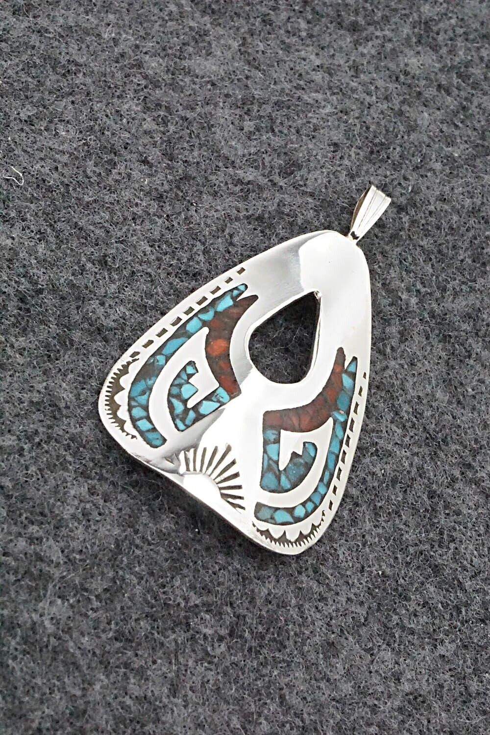 Turquoise, Coral and Sterling Silver Pendant - Jolene Yazzie